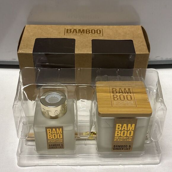Hearth & Home Other - NEW Bamboo Ginger Lily Candle Reed Diffuser Set Eco Friendly Soy Scented